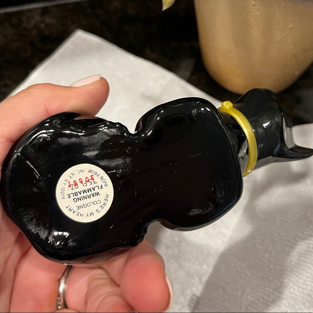 Vintage Here's My Heart Rare Avon Black Cat Cologne Perfume Bottle 1/2 full. - Picture 5 of 9